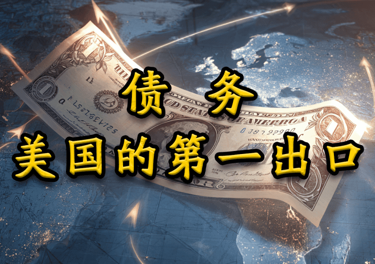 美国国债专题封面图:美元纸币铺展于全球地图之上,象征‘债务是美国的第一出口’。